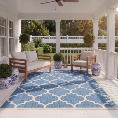 Safavieh - Courtyard - 200x290 cm - Bleu/Beige - Tapis - Publicité Safavieh - Courtyard - 200x290 cm - Bleu/Beige - Tapis - Publicité