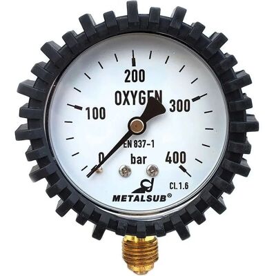Manómetro de oxígeno Metalsub - 0-400 Bar, 63mm, Negro Manómetro de oxígeno Metalsub - 0-400 Bar, 63mm, Negro