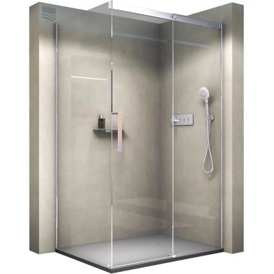Bernstein - Cabine de douche d'angle 8mm verre trempé - Portes coulissantes - Profil chromé - DX906 flex - 140x100x195cm - Publicité Bernstein - Cabine de douche d'angle 8mm verre trempé - Portes coulissantes - Profil chromé - DX906 flex - 140x100x195cm - Publicité