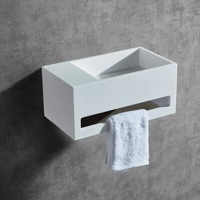 Lavabo mural de fundición mineral Bernstein - Blanco mate - 35,5x20x16cm - Modelo BA2105 Lavabo mural de fundición mineral Bernstein - Blanco mate - 35,5x20x16cm - Modelo BA2105
