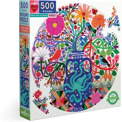 Puzzle rond Eeboo Oiseaux et Fleurs - 500 Pièces Puzzle rond Eeboo Oiseaux et Fleurs - 500 Pièces