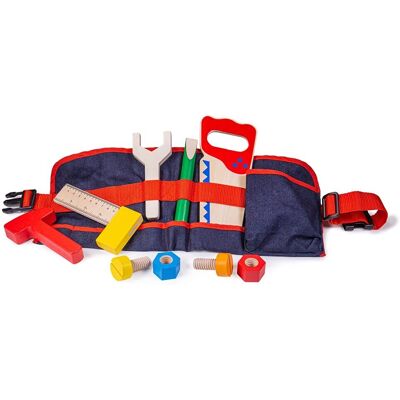 Bigjigs Toys Rote Carpenter's Werkzeuggürtel mit Holzwerkzeugen - Spielzeug Werkzeuggürtel Bigjigs Toys Rote Carpenter's Werkzeuggürtel mit Holzwerkzeugen - Spielzeug Werkzeuggürtel