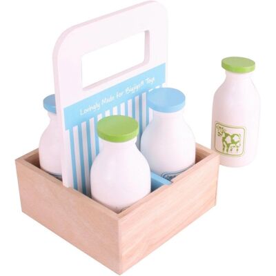Bigjigs Holzkiste mit Milchflaschen - Spielzeug Bigjigs Holzkiste mit Milchflaschen - Spielzeug