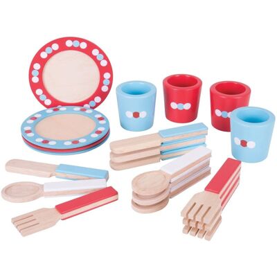 Bigjigs Toys Holz Dinner Service Set - 20 Teile - Mehrfarben Bigjigs Toys Holz Dinner Service Set - 20 Teile - Mehrfarben