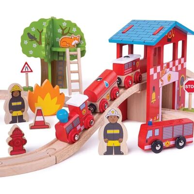 Bigjigs Rail Holz-Feuerwachen-Zugset - 39 Spielteile Bigjigs Rail Holz-Feuerwachen-Zugset - 39 Spielteile