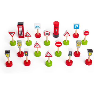 Bigjigs Holz Verkehrsschilder Pack - Verkehrszeichen für Kinder Bigjigs Holz Verkehrsschilder Pack - Verkehrszeichen für Kinder