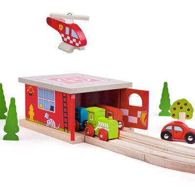 Bigjigs Holz-Feuerwachen-Schuppen - Zugset für Kinder Bigjigs Holz-Feuerwachen-Schuppen - Zugset für Kinder