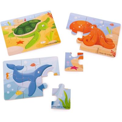 Bigjigs Toys Wooden Sea Life Jigsaw Puzzles - 3 Puzzle Set Bigjigs Toys Wooden Sea Life Jigsaw Puzzles - 3 Puzzle Set