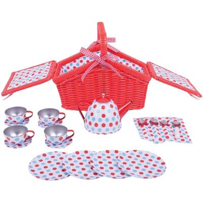Bigjigs Toys Rotes Punkte Tee-Set mit Korb - Teeset Bigjigs Toys Rotes Punkte Tee-Set mit Korb - Teeset