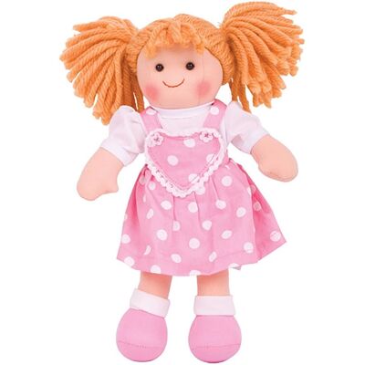 Bigjigs Puppe - Blonde Haare/Rosa Kleid mit weißen Punkten Bigjigs Puppe - Blonde Haare/Rosa Kleid mit weißen Punkten