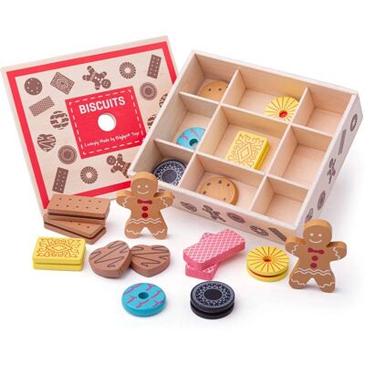 Bigjigs Spielzeug Holz-Biskuitdose & Verschiedene Holz-Biscuits - Rollenspiel Bigjigs Spielzeug Holz-Biskuitdose & Verschiedene Holz-Biscuits - Rollenspiel