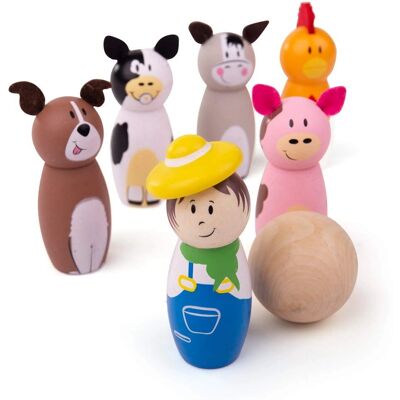 Bigjigs Toys Bauernhof Holz-Kegelspiel - Tier Skittles & Ball Bigjigs Toys Bauernhof Holz-Kegelspiel - Tier Skittles & Ball