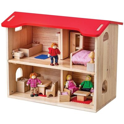 Bigjigs Toys Compleet Poppenhuis - Rood - Poppenhuis Bigjigs Toys Compleet Poppenhuis - Rood - Poppenhuis