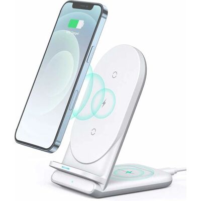 AUKEY kabelloses Ladegerät 2-in-1 Weiß - Schnellladung, Qi-zertifiziert AUKEY kabelloses Ladegerät 2-in-1 Weiß - Schnellladung, Qi-zertifiziert