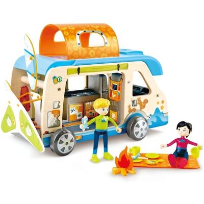 Hape Adventure Van - Draagbare camping speelset met poppen en accessoires Hape Adventure Van - Draagbare camping speelset met poppen en accessoires
