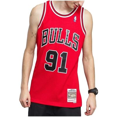 Maillot Mitchell & Ness Dennis Rodman Chicago Bulls - Rouge - NBA 1997-98 - Publicité Maillot Mitchell & Ness Dennis Rodman Chicago Bulls - Rouge - NBA 1997-98 - Publicité