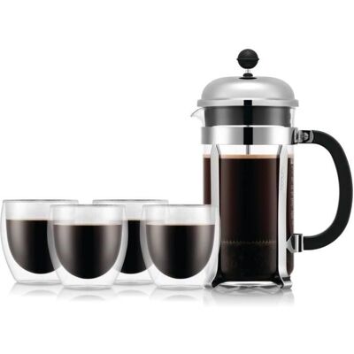 BODUM CHAMBORD Cafetière à piston - 8 tasses & Verres PAVINA - Publicité BODUM CHAMBORD Cafetière à piston - 8 tasses & Verres PAVINA - Publicité
