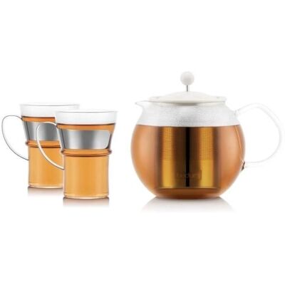 Théière à piston BODUM ASSAM - 1,0L, filtre inox, couvercle plastique, 2 tasses en verre - Publicité Théière à piston BODUM ASSAM - 1,0L, filtre inox, couvercle plastique, 2 tasses en verre - Publicité
