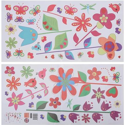 WALPLUS Kleurrijke Bloemen en Vlinders - Muursticker - 50x70cm WALPLUS Kleurrijke Bloemen en Vlinders - Muursticker - 50x70cm