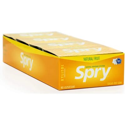 Spry Chewing-gum au xylitol et saveur de fruits - Sans gluten, 10 pièces - Publicité Spry Chewing-gum au xylitol et saveur de fruits - Sans gluten, 10 pièces - Publicité