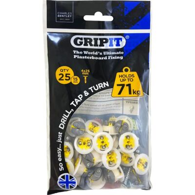 Gripit Yellow Plasterboard Fixings - 15mm - Pack of 25 Gripit Yellow Plasterboard Fixings - 15mm - Pack of 25
