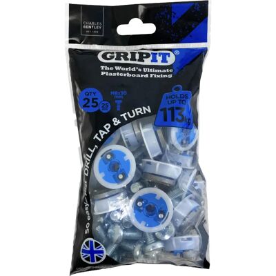 Gripit Blue Plasterboard Fixings - 25mm - Pack of 25 Gripit Blue Plasterboard Fixings - 25mm - Pack of 25