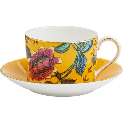 Wedgwood Wonderlust Gul Tonquin Tekopp og Underlag Wedgwood Wonderlust Gul Tonquin Tekopp og Underlag