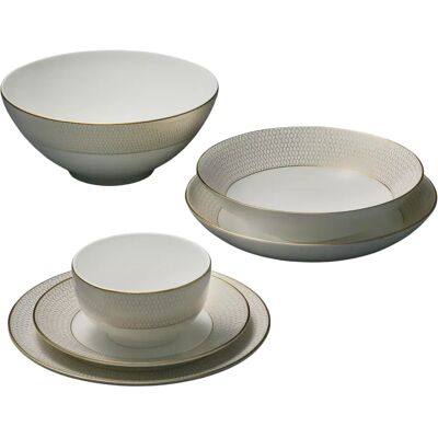 Wedgwood - Gio Gold 4 Piece Set - White/Gold - Bone China - Dinnerware Set Wedgwood - Gio Gold 4 Piece Set - White/Gold - Bone China - Dinnerware Set