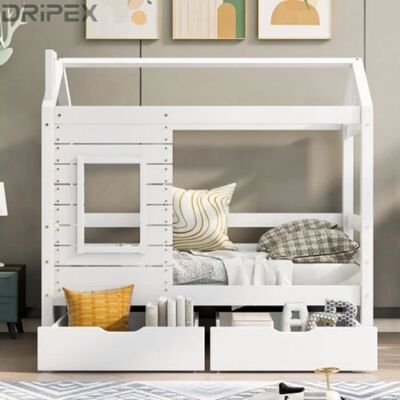 Letto a soppalco in legno bianco con finestre - Camera bambini Letto a soppalco in legno bianco con finestre - Camera bambini