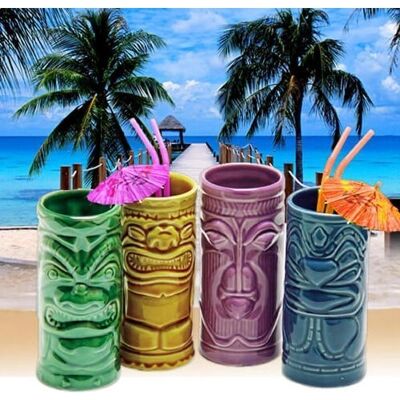 Eurowebbiz - Ensemble de 4 verres à cocktail tiki - Céramique - Statuettes tiki - Publicité Eurowebbiz - Ensemble de 4 verres à cocktail tiki - Céramique - Statuettes tiki - Publicité