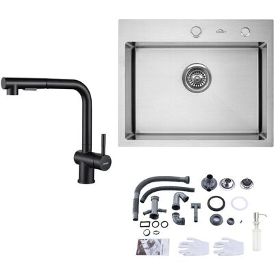 Auralum Edelstahl Küchenspüle 55x45cm - Ausziehbarer Wasserhahn - 360 Drehbar Auralum Edelstahl Küchenspüle 55x45cm - Ausziehbarer Wasserhahn - 360 Drehbar