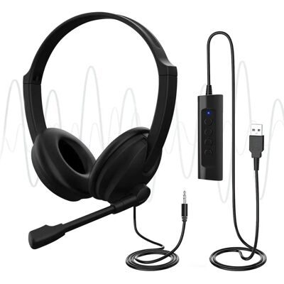 Tander USB Headset with Microphone - 2.2m Length Noise Canceling PC Headset Tander USB Headset with Microphone - 2.2m Length Noise Canceling PC Headset