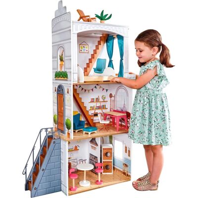 Casa de Muñecas Rowan de KidKraft - Blanco - 3 Pisos, Azotea, Muebles Incluidos Casa de Muñecas Rowan de KidKraft - Blanco - 3 Pisos, Azotea, Muebles Incluidos