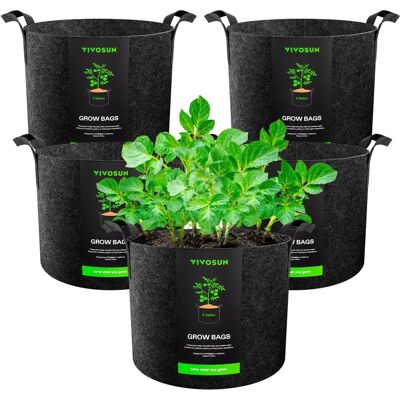 VIVOSUN - 5G Grow Bags - 5 Pack - 5G Nonwoven Épais Poignées - Grow Bags - Publicité VIVOSUN - 5G Grow Bags - 5 Pack - 5G Nonwoven Épais Poignées - Grow Bags - Publicité