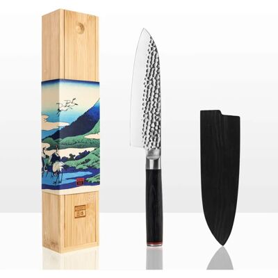 Couteau Santoku japonais Kotai 440C - 180mm, Fait main, Résistant - Publicité Couteau Santoku japonais Kotai 440C - 180mm, Fait main, Résistant - Publicité