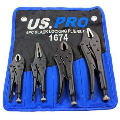 US PRO - 4pc Locking Pliers Kit - Black - 5" 6.5" 7" 10" - Locking Pliers Set US PRO - 4pc Locking Pliers Kit - Black - 5" 6.5" 7" 10" - Locking Pliers Set