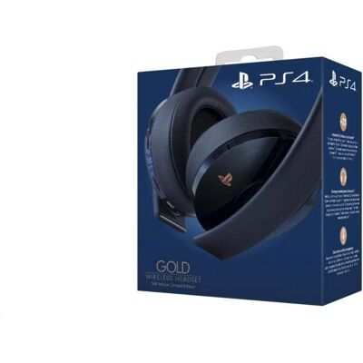 Sony Gold Draadloze Headset - 500 Miljoen Limited Edition - Blauw - Noise Cancelling - Koptelefoon met Microfoon - voor PS4 Sony Gold Draadloze Headset - 500 Miljoen Limited Edition - Blauw - Noise Cancelling - Koptelefoon met Microfoon - voor PS4