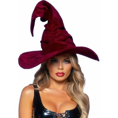 Lacey Wigs Burgundy Velvet Witch Hat - Fancy Dress Prop Lacey Wigs Burgundy Velvet Witch Hat - Fancy Dress Prop