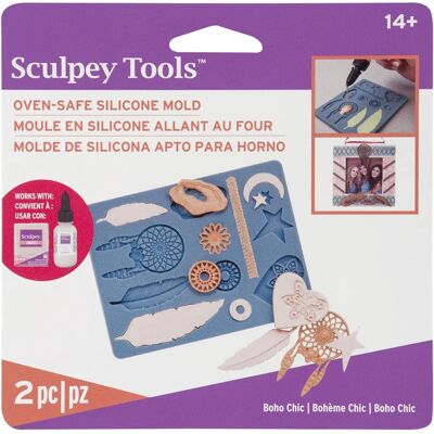 Forma silikonowa Sculpey - Boho Chic Niebieska - 13 kształtów - 16,5x11,5x1,3cm Forma silikonowa Sculpey - Boho Chic Niebieska - 13 kształtów - 16,5x11,5x1,3cm