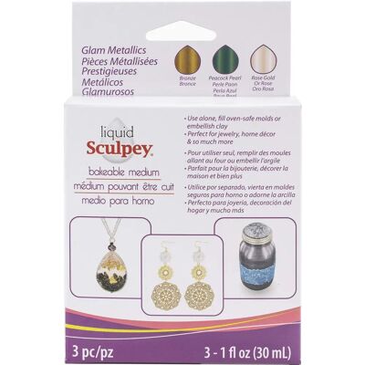 Liquid Sculpey Glam Metallics - Pachet multiplu cu cupru, perla păun, roz auriu Liquid Sculpey Glam Metallics - Pachet multiplu cu cupru, perla păun, roz auriu