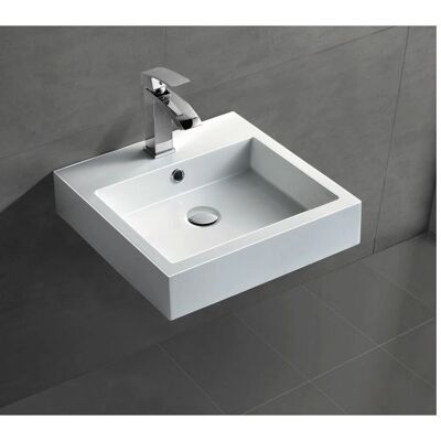 Lavabo sospeso in marmo fuso Bernstein - Bianco - 45x45x12,5cm Lavabo sospeso in marmo fuso Bernstein - Bianco - 45x45x12,5cm