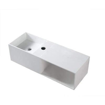 Lavabo de pared Bernstein TWG36 - Superficie sólida mineral - Blanco mate - Espacio de almacenamiento Lavabo de pared Bernstein TWG36 - Superficie sólida mineral - Blanco mate - Espacio de almacenamiento