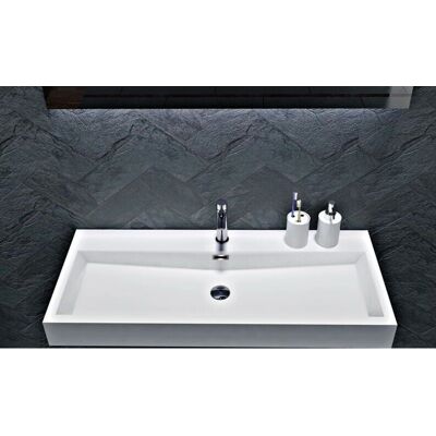 Bernstein BS6002 Lavabo da appoggio o sospeso in marmo bianco - 76,5/100cm Bernstein BS6002 Lavabo da appoggio o sospeso in marmo bianco - 76,5/100cm