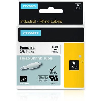 Dymo 18053 Etiketrol - Shrinkable, 9mm x 1,5m - Wit - Etikettenrol Dymo 18053 Etiketrol - Shrinkable, 9mm x 1,5m - Wit - Etikettenrol