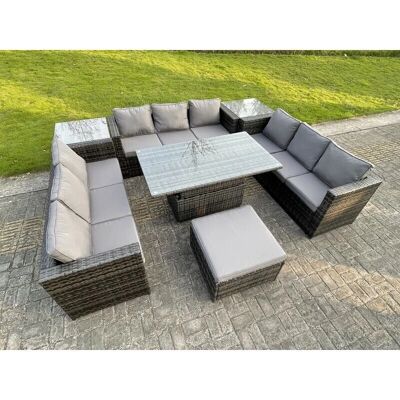 Fimous U-Form Rattansofa-Set Höhenverstellbarer Esstisch Fimous U-Form Rattansofa-Set Höhenverstellbarer Esstisch