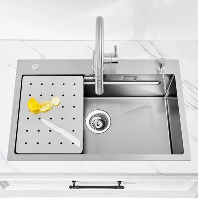 Fregadero de Cocina de Acero Inoxidable 70x45 - Sobremontaje, Dispensador de Jabón Fregadero de Cocina de Acero Inoxidable 70x45 - Sobremontaje, Dispensador de Jabón