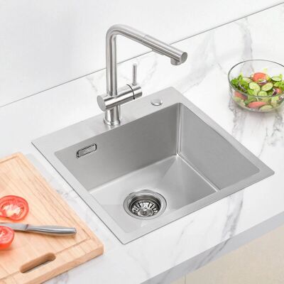 AURALUM Lavello da Cucina 45x45 cm Acciaio Inox - 1 Vasca, Rubinetto Girevole 360° AURALUM Lavello da Cucina 45x45 cm Acciaio Inox - 1 Vasca, Rubinetto Girevole 360°