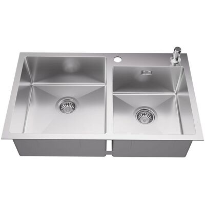 AURALUM 75x45cm Fregadero de Cocina de Acero Inoxidable con 2 Senos AURALUM 75x45cm Fregadero de Cocina de Acero Inoxidable con 2 Senos