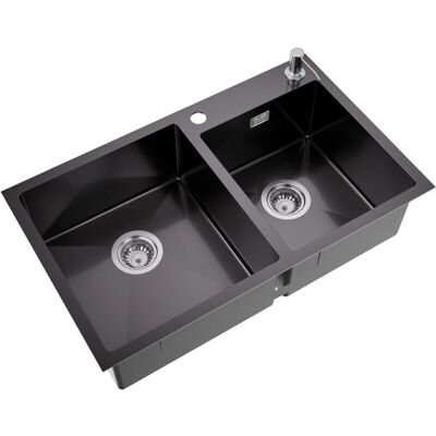AURALUM MAX Auralum Lavello da Cucina 75x45cm con 2 Vasche in Acciaio Inox - Lavello da Cucina AURALUM MAX Auralum Lavello da Cucina 75x45cm con 2 Vasche in Acciaio Inox - Lavello da Cucina