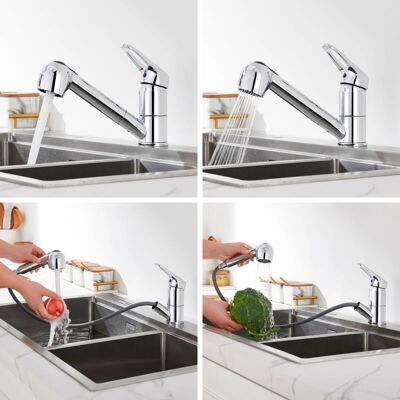 Grifo de Cocina Auralum con Ducha Extraíble - 360° Giratorio, Cromo Grifo de Cocina Auralum con Ducha Extraíble - 360° Giratorio, Cromo